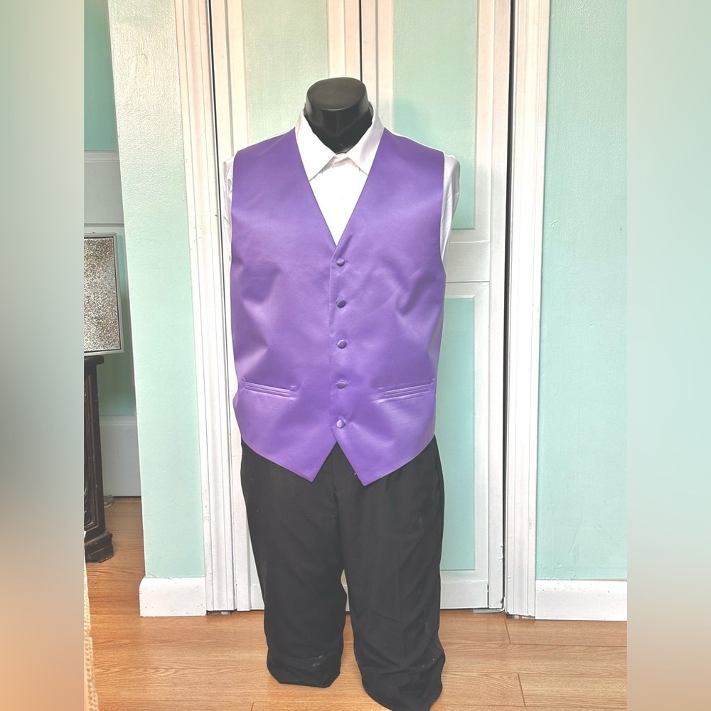 Freesia Purple Satin Closed Back Vest Wedding Wisteria Men’s Large Long Tall